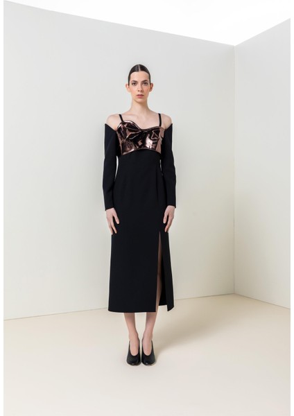 Kontrast Büstiyer Detaylı Elbise 26W40846 fırsatları