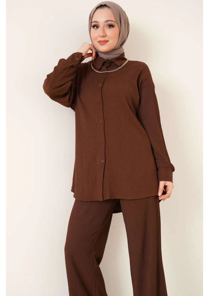 Kadın BDART Oversized Dokulu İki Parça Takım Gömlek Yaka Deve Kahvesi modelleri