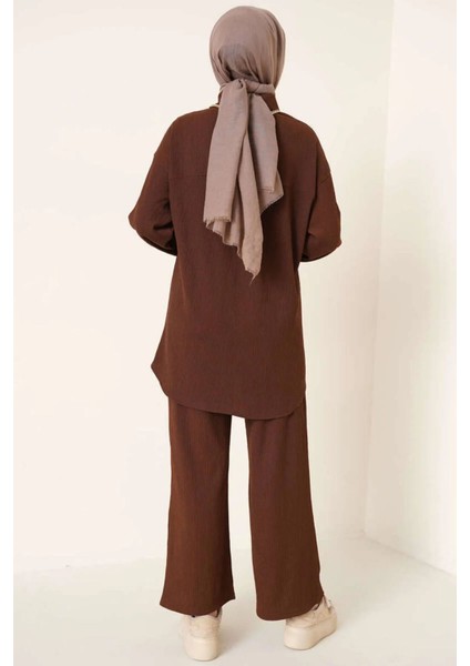 Kadın BDART Oversized Dokulu İki Parça Takım Gömlek Yaka Deve Kahvesi