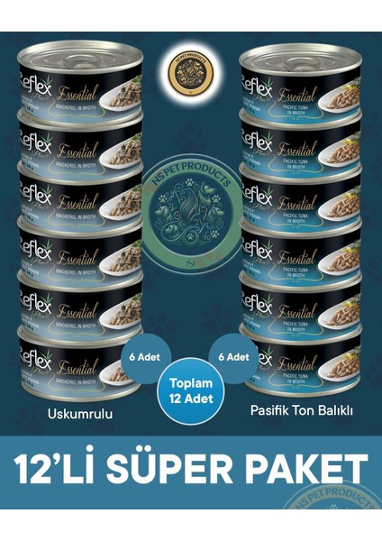 Plus Essential Süper Paket Uskumrulu ve Pasifik Ton Balıklı Kedi Konservesi – 12X70GR