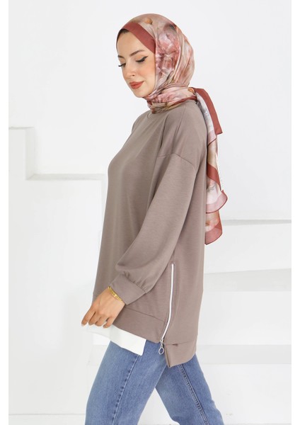 Garnili Fermuarlı Iki Iplik Sweatshirt modelleri