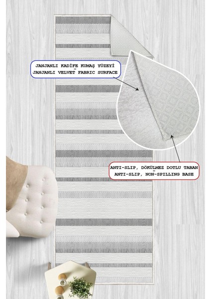 Dijital Baskılı Dekoratif Kaymaz Taban Yıkanabilir Çizgisel Desen Yolluk Antre Hol Halısı Salon Halısı