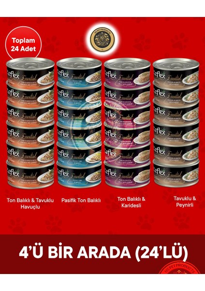 Plus Essential 4'ü Bir Arada Karışık Kedi Konservesi – 70 G × 24