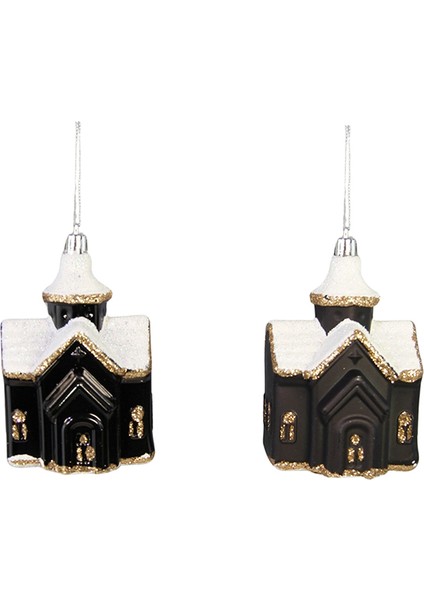 Yılbaşı Süsü Parlak Mat Ev Modeli Siyah Beyaz 8x6 cm