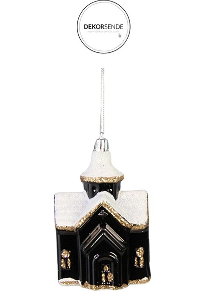 Yılbaşı Süsü Parlak Mat Ev Modeli Siyah Beyaz 8x6 cm modelleri