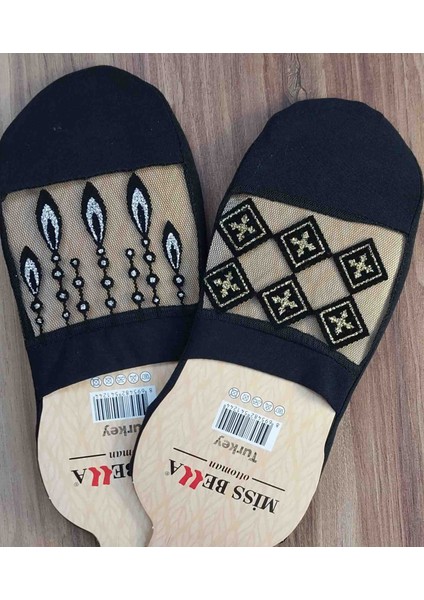 ✨ 2 Çift Şık ve Rahat Miss Bella Simli Bayan File Desenli Patik Çorap – Özel Tasarım & Konfor ✨ fiyatları