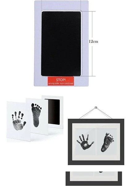 12 cm Bebek El ve Ayak Izi Büyük Boy Anı Seti Mürekkepsiz Temassız Baskı Kiti Siyah Renk
