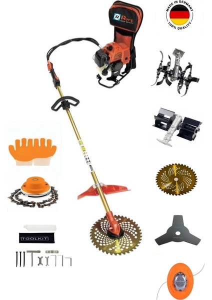 Alman Benzinli Sırt Tırpan Çift Çapalama Aparatı