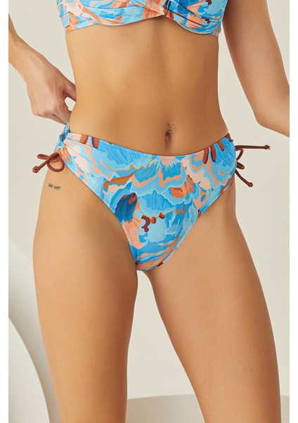 Renkli Mixed Yandan Ip Büzgülü Tek Alt Bikini