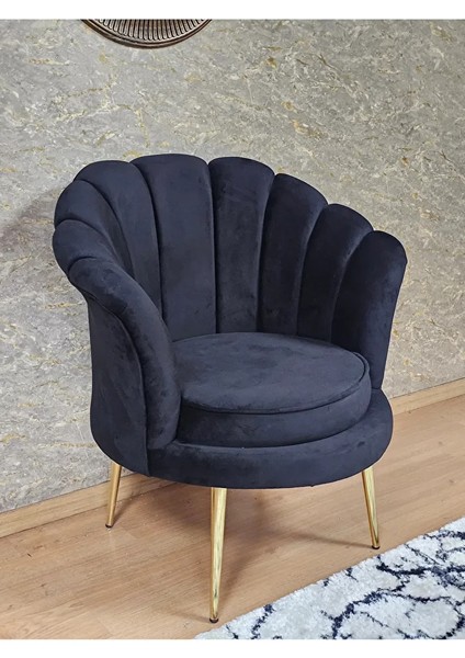 Tekli Istiridye Gold Kaplama Sivriltme Ayak Çay Seti Koltuk Tekli Berjer , Balkon, Salon, Ofis Siyah Renk 47 x 47 Boyut/ebat