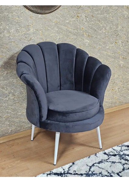 Tekli Istiridye Beyaz Boyalı Sivriltme Ayak Çay Seti Koltuk Tekli Berjer , Balkon, Salon, Ofis Füme Renk 47 x 47 Boyut/ebat