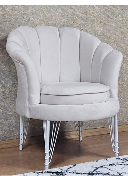 Tekli Istiridye Beyaz Boyalı Telli Ayak Çay Seti Koltuk Tekli Berjer , Balkon, Salon, Ofis Krem Renk 47 x 47 Boyut/ebat