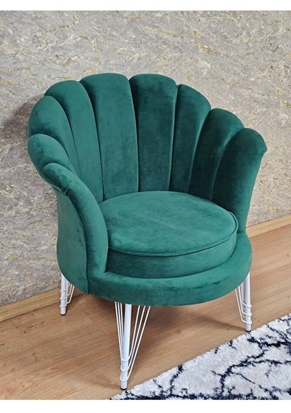 Tekli Istiridye Beyaz Boyalı Telli Ayak Çay Seti Koltuk Tekli Berjer , Balkon, Salon, Ofis Yeşil Renk 47 x 47 Boyut/ebat