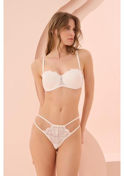 Ekru Destekli Straplez Sütyen Külot Takımı