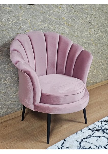Tekli Istiridye Siyah Boyalı Sivriltme Ayak Çay Seti Koltuk Tekli Berjer , Balkon, Salon, Ofis Pembe Renk 47 x 47 Boyut/ebat