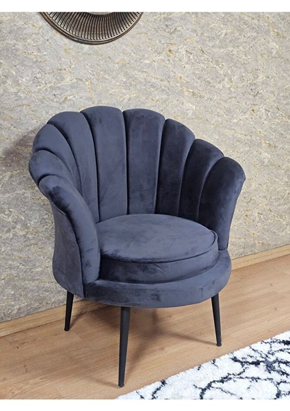 Tekli Istiridye Siyah Boyalı Sivriltme Ayak Çay Seti Koltuk Tekli Berjer , Balkon, Salon, Ofis Füme Renk 47 x 47 Boyut/ebat
