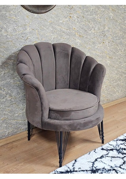 Tekli Istiridye Siyah Boyalı Telli Ayak Çay Seti Koltuk Tekli Berjer , Balkon, Salon, Ofis Kahverengi Renk 47 x 47 Boyut/ebat