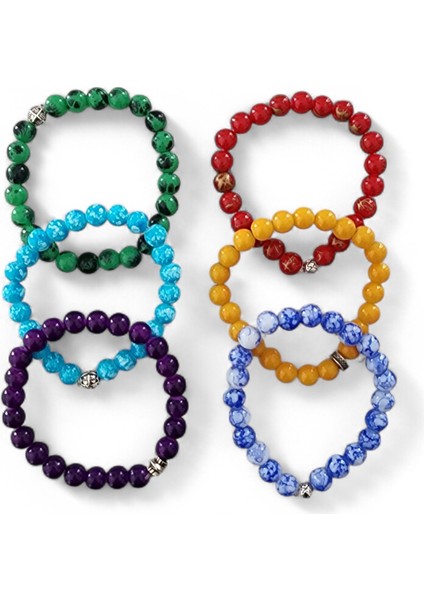Renkli Cam Boncuklu Bileklik Seti - 6'lı Kadın Aksesuar Koleksiyonu
