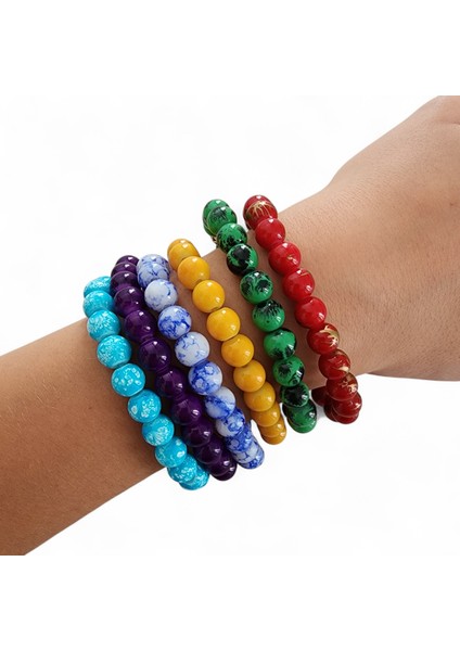 Renkli Cam Boncuklu Bileklik Seti - 6'lı Kadın Aksesuar Koleksiyonu fiyatları