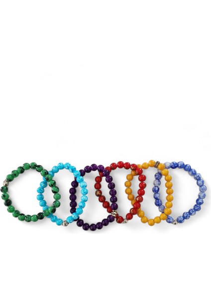 Renkli Cam Boncuklu Bileklik Seti - 6'lı Kadın Aksesuar Koleksiyonu