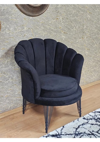 Tekli Istiridye Siyah Boyalı Telli Ayak Çay Seti Koltuk Tekli Berjer , Balkon, Salon, Ofis Siyah Renk 47 x 47 Boyut/ebat