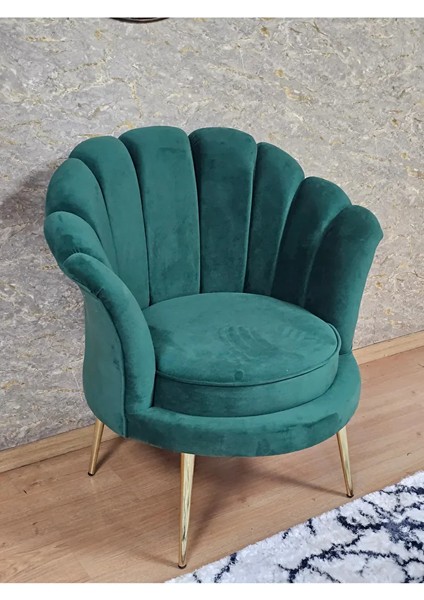 Tekli Istiridye Gold Kaplama Sivriltme Ayak Çay Seti Koltuk Tekli Berjer , Balkon, Salon, Ofis Yeşil Renk 47 x 47 Boyut/ebat