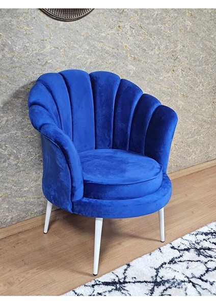 Tekli Istiridye Beyaz Boyalı Sivriltme Ayak Çay Seti Koltuk Tekli Berjer , Balkon, Salon, Ofis Mavi Renk 47 x 47 Boyut/ebat