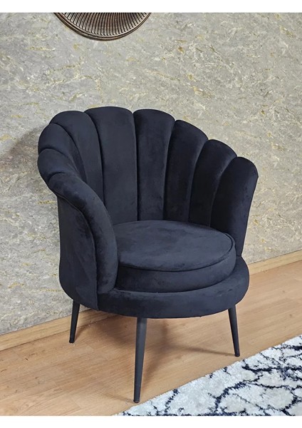 Tekli Istiridye Siyah Boyalı Sivriltme Ayak Çay Seti Koltuk Tekli Berjer , Balkon, Salon, Ofis Siyah Renk 47 x 47 Boyut/ebat
