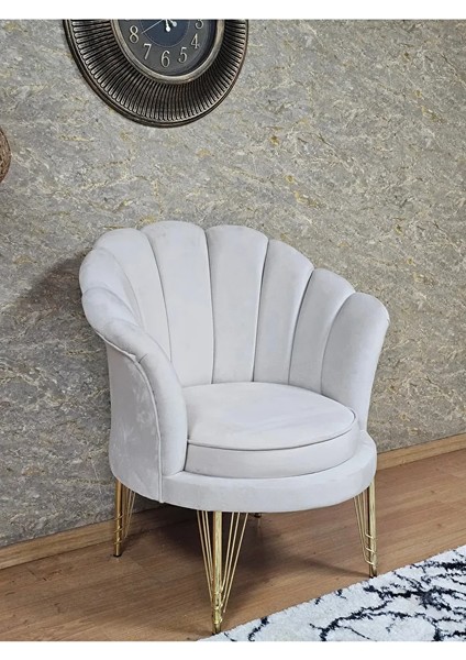 Tekli Istiridye Gold Kaplama Telli Ayak Çay Seti Koltuk Tekli Berjer , Balkon, Salon, Ofis Krem Renk 47 x 47 Boyut/ebat