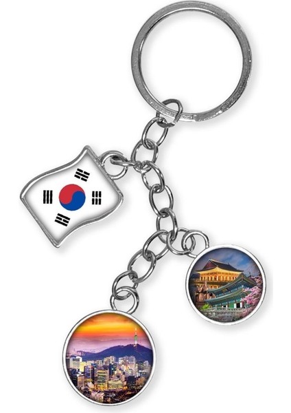 Güney Kore Üçlü Epoksi Metal Çift Taraflı Damla Anahtarlık South Korea