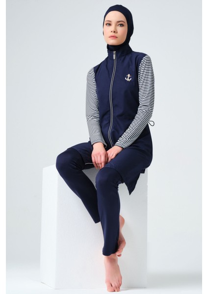 Marin Uzun Kollu Lacivert Kadın Tam Kapalı Tesettür Mayo 23438-25