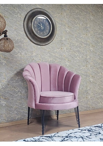 Tekli Istiridye Siyah Boyalı Telli Ayak Çay Seti Koltuk Tekli Berjer , Balkon, Salon, Ofis Pembe Renk 47 x 47 Boyut/ebat modelleri