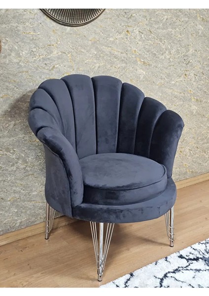 Tekli Istiridye Krom Kaplama Telli Ayak Çay Seti Koltuk Tekli Berjer , Balkon, Salon, Ofis Füme Renk 47 x 47 Boyut/ebat