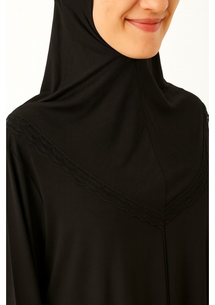 Kendinden Örtülü Fermuarlı Namaz Elbisesi – Siyah fiyatları