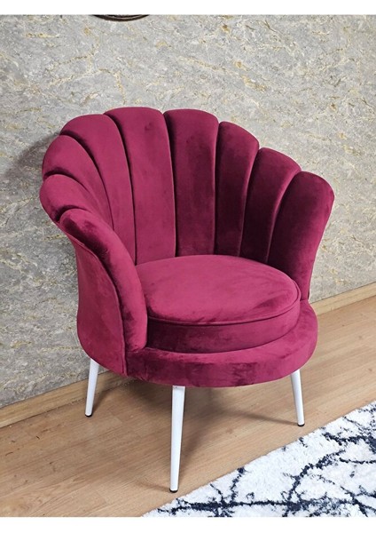 Tekli Istiridye Beyaz Boyalı Sivriltme Ayak Çay Seti Koltuk Tekli Berjer , Balkon, Salon, Ofis Bordo Renk 47 x 47 Boyut/ebat