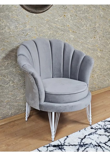 Tekli Istiridye Beyaz Boyalı Telli Ayak Çay Seti Koltuk Tekli Berjer , Balkon, Salon, Ofis Gri Renk 47 x 47 Boyut/ebat