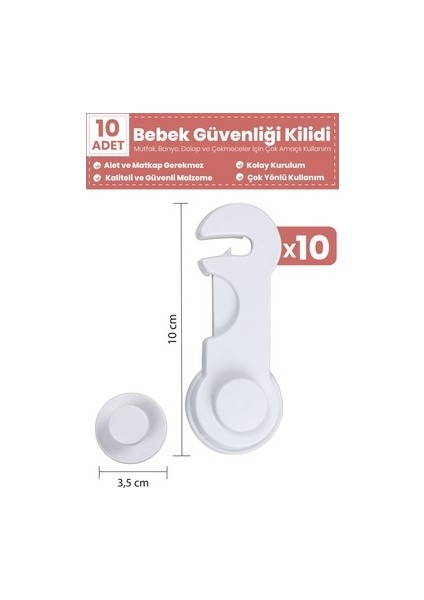 10 Adet Mandallı Dolap ve Çekmece Çok Amaçlı Çocuk Bebek Güvenlik Kilit Emniyet