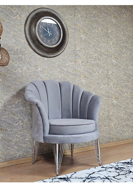 Tekli Istiridye Krom Kaplama Telli Ayak Çay Seti Koltuk Tekli Berjer , Balkon, Salon, Ofis Gri Renk 47 x 47 Boyut/ebat modelleri