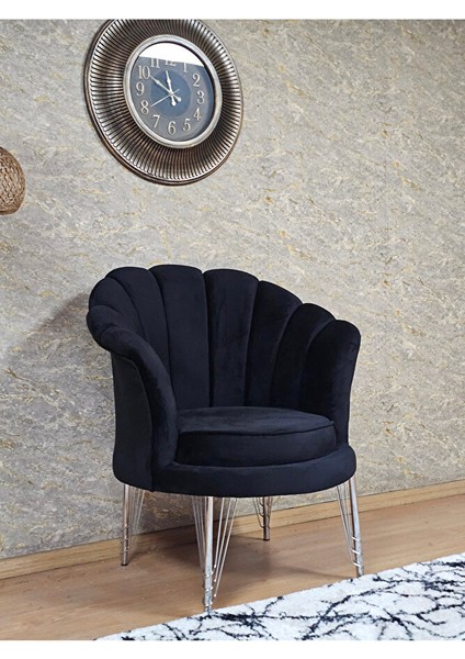 Tekli Istiridye Krom Kaplama Telli Ayak Çay Seti Koltuk Tekli Berjer , Balkon, Salon, Ofis Siyah Renk 47 x 47 Boyut/ebat modelleri