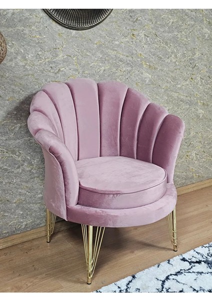 Tekli Istiridye Gold Kaplama Telli Ayak Çay Seti Koltuk Tekli Berjer , Balkon, Salon, Ofis Pembe Renk 47 x 47 Boyut/ebat