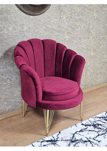 Tekli Istiridye Gold Kaplama Telli Ayak Çay Seti Koltuk Tekli Berjer , Balkon, Salon, Ofis Bordo Renk 47 x 47 Boyut/ebat
