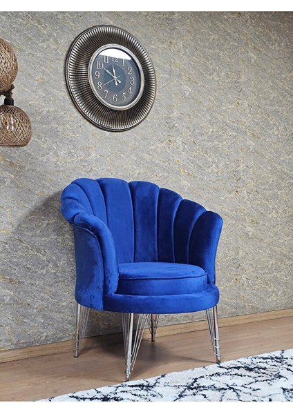 Tekli Istiridye Krom Kaplama Telli Ayak Çay Seti Koltuk Tekli Berjer , Balkon, Salon, Ofis Mavi Renk 47 x 47 Boyut/ebat modelleri