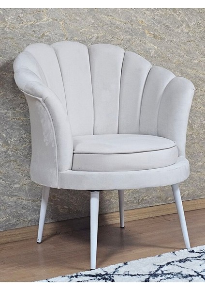 Tekli Istiridye Beyaz Boyalı Sivriltme Ayak Çay Seti Koltuk Tekli Berjer , Balkon, Salon, Ofis Krem Renk 47 x 47 Boyut/ebat