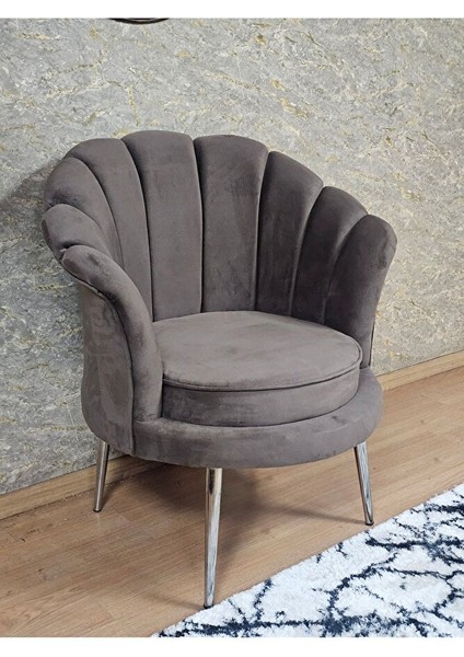 Tekli Istiridye Krom Kaplama Sivriltme Ayak Çay Seti Koltuk Tekli Berjer , Balkon, Salon, Ofis Kahverengi Renk 47 x 47 Boyut/ebat