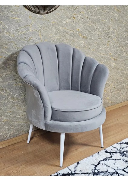 Tekli Istiridye Beyaz Boyalı Sivriltme Ayak Çay Seti Koltuk Tekli Berjer , Balkon, Salon, Ofis Gri Renk 47 x 47 Boyut/ebat