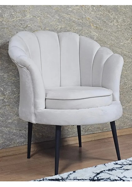 Tekli Istiridye Siyah Boyalı Sivriltme Ayak Çay Seti Koltuk Tekli Berjer , Balkon, Salon, Ofis Krem Renk 47 x 47 Boyut/ebat