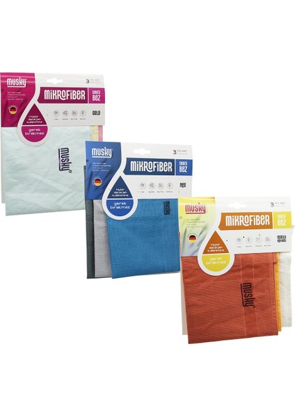 3pcs 40X60MM Neon-An.kahve-Gold Mix Mikfrofiber Sihirli Bez Deterjana Gerek Yok Cam- Araba- Mutfak- Banyo (3791)