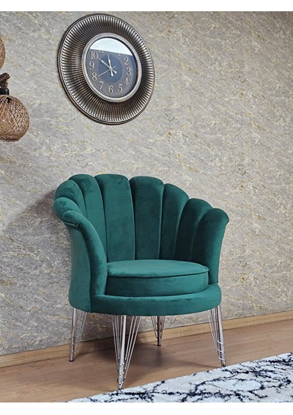 Tekli Istiridye Krom Kaplama Telli Ayak Çay Seti Koltuk Tekli Berjer , Balkon, Salon, Ofis Yeşil Renk 47 x 47 Boyut/ebat fırsatları