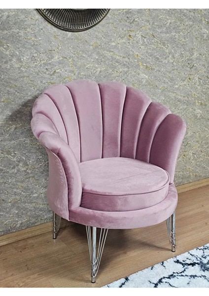 Tekli Istiridye Krom Kaplama Telli Ayak Çay Seti Koltuk Tekli Berjer , Balkon, Salon, Ofis Pembe Renk 47 x 47 Boyut/ebat