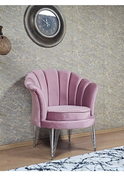 Tekli Istiridye Krom Kaplama Telli Ayak Çay Seti Koltuk Tekli Berjer , Balkon, Salon, Ofis Pembe Renk 47 x 47 Boyut/ebat modelleri